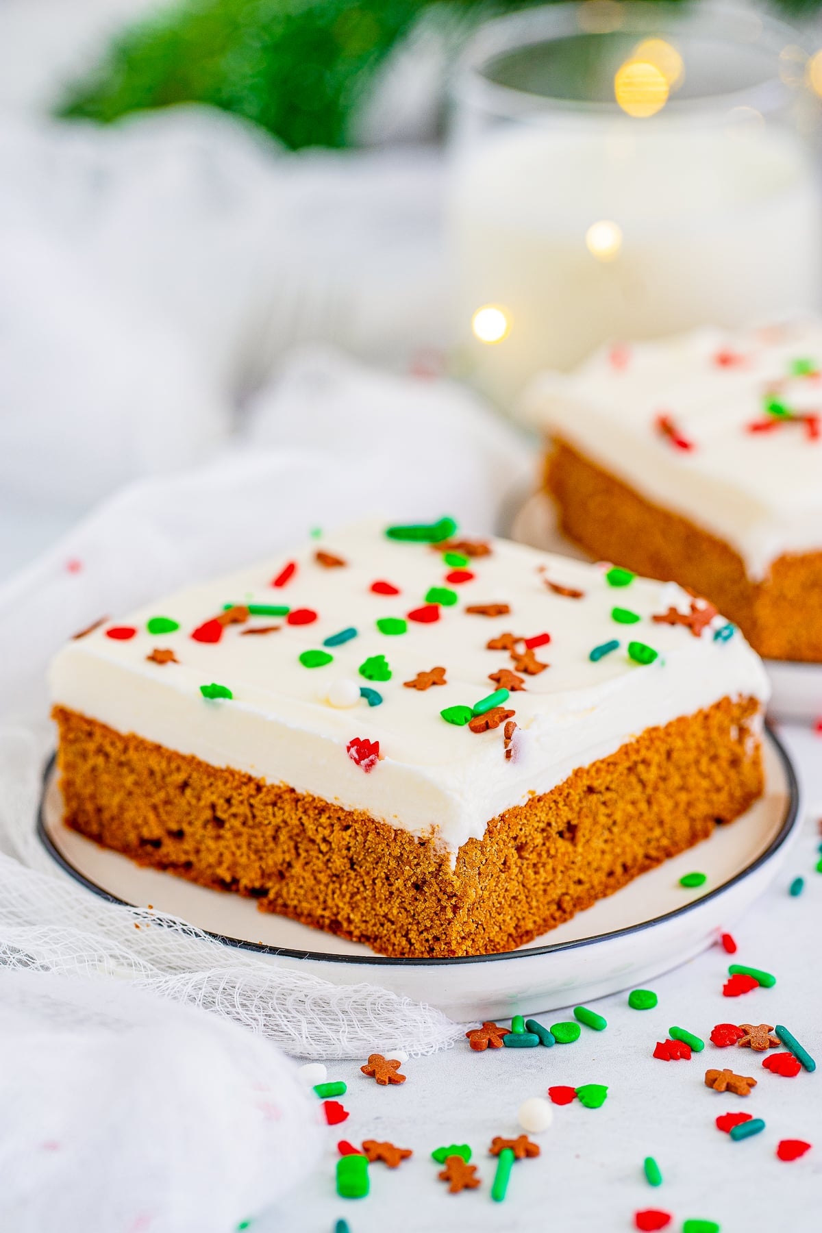 a piece of Gingerbread Bars on a white plate