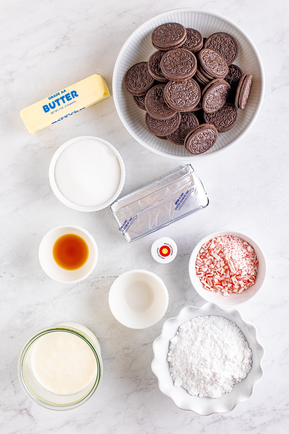 ingredients needed to make Peppermint Cheesecake