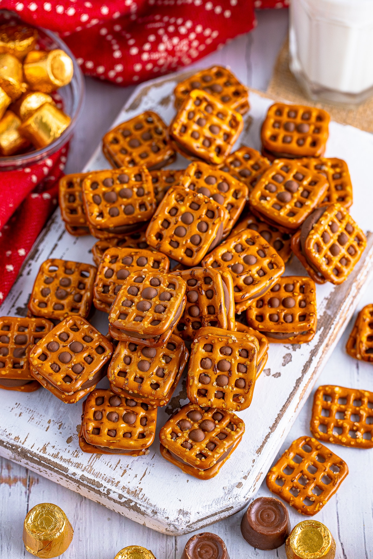 overhead image of Rolo Pretzel Recipe on serving platter