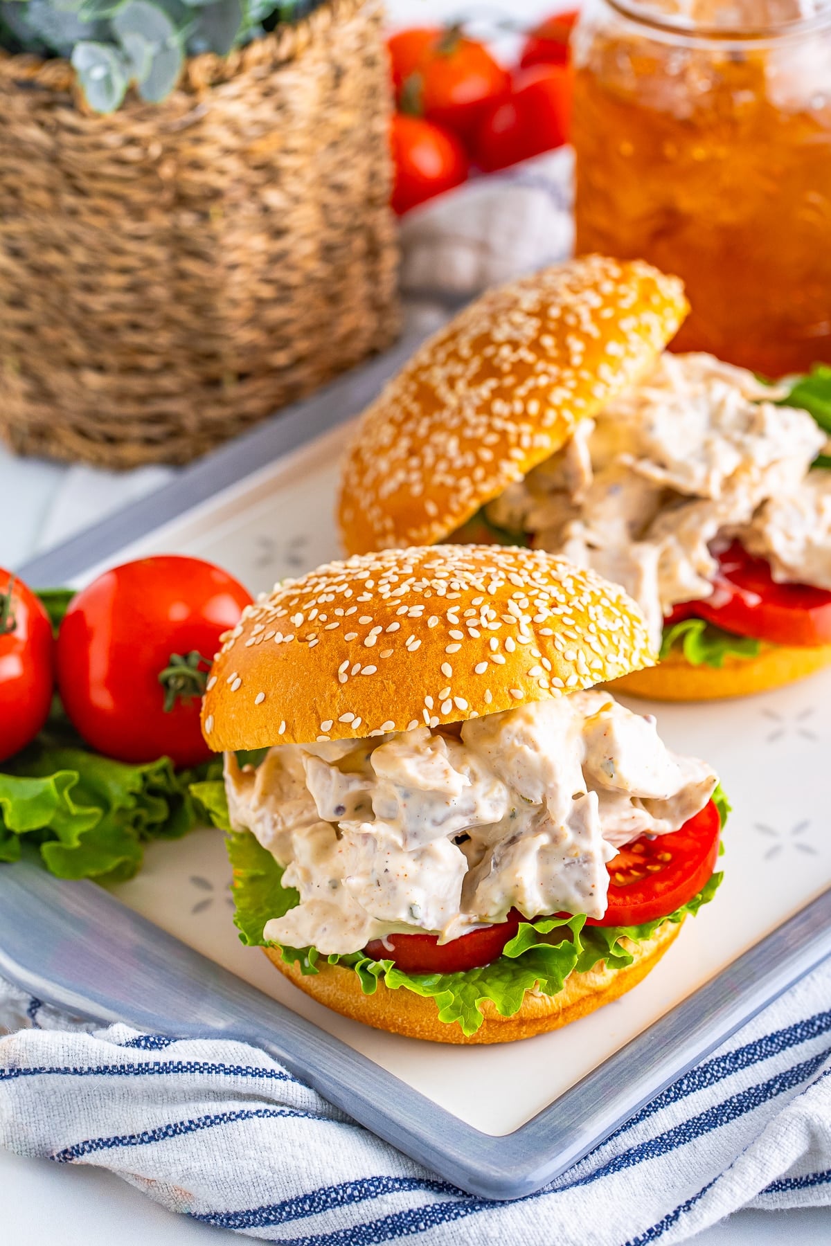 farther away image of Rotisserie Chicken Salad served on sandwiches