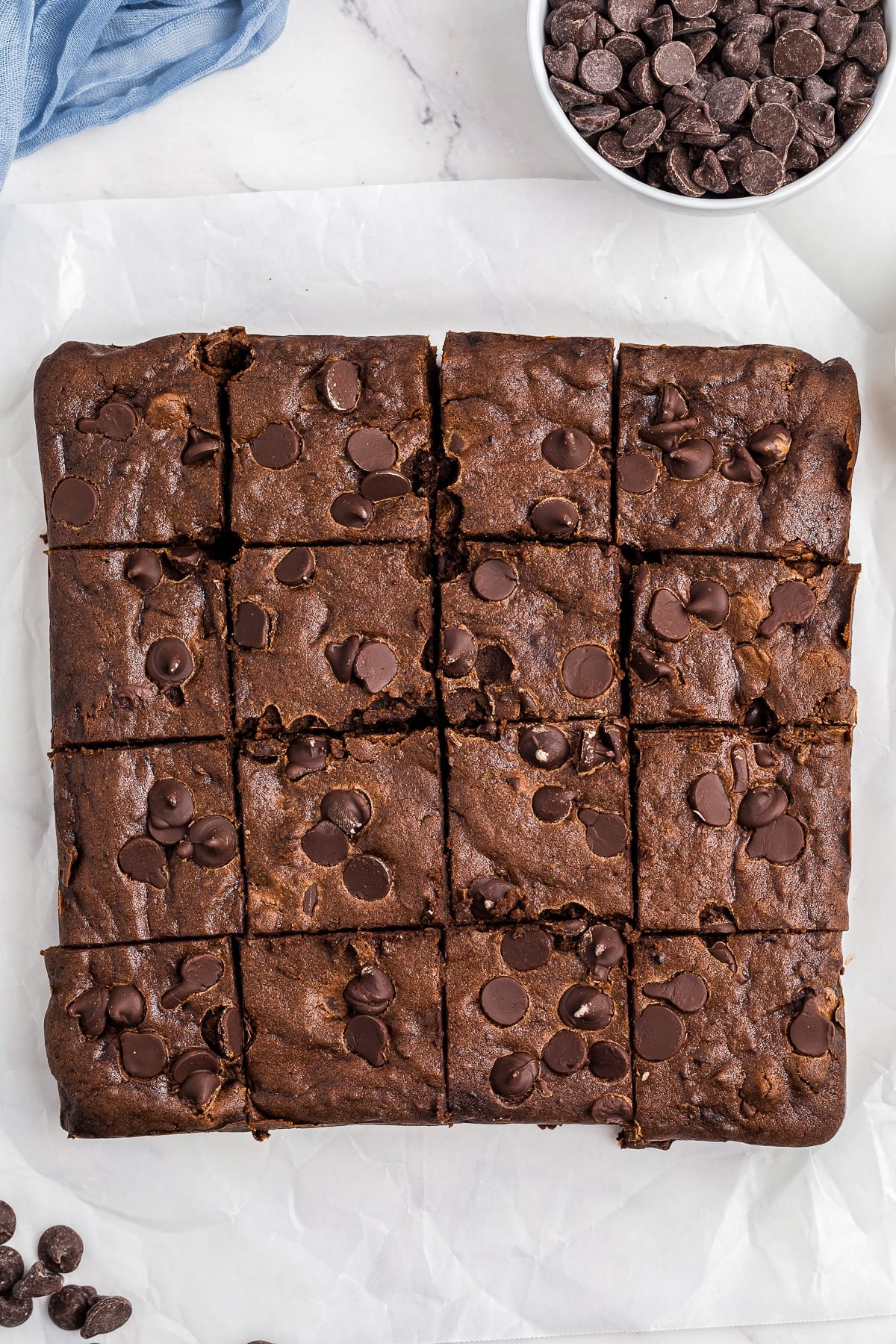 overhead image of Sweet Potato Brownies cut into squares