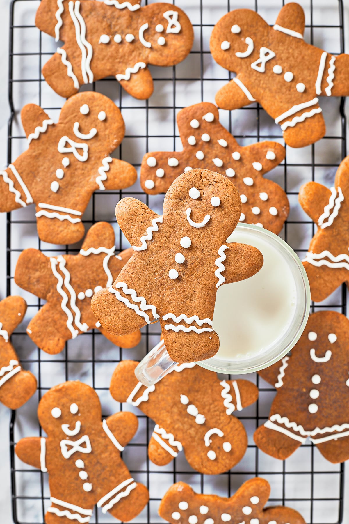 overhead image of Gingerbread Men Recipe on a wire rack