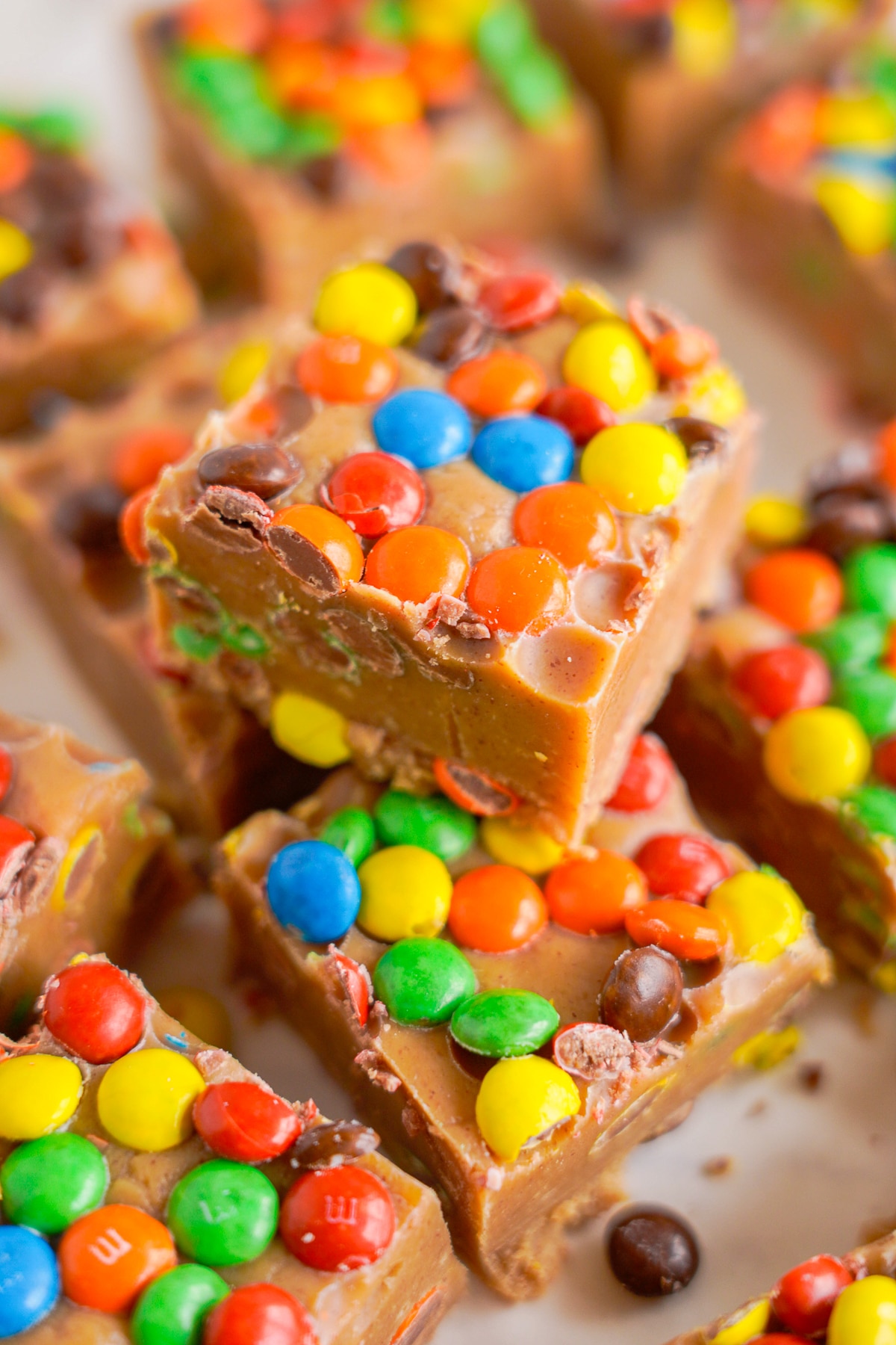 pieces of Peanut Butter Fudge stacked on top of each other