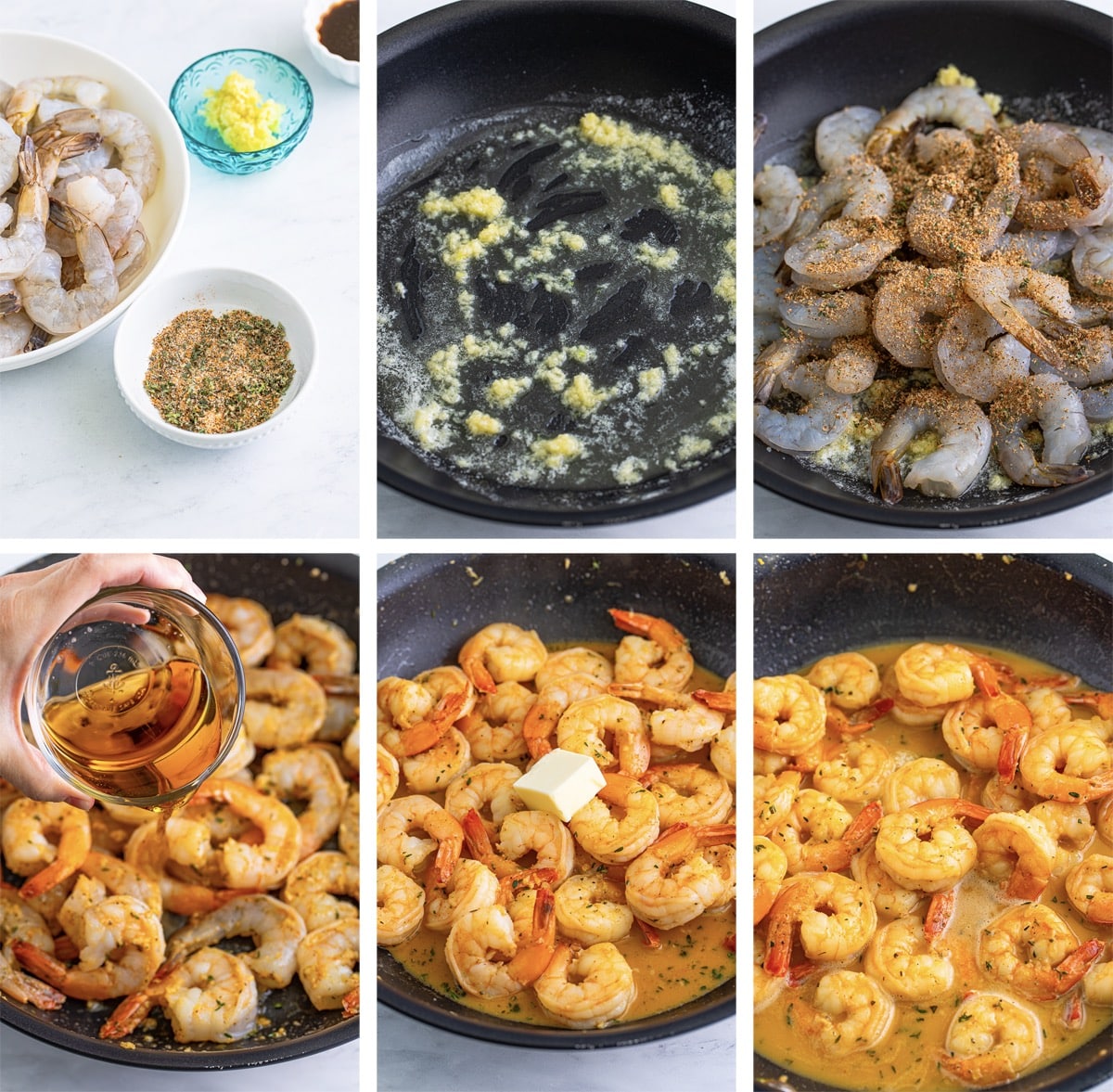 collage of images showing how to make New Orleans BBQ Shrimp