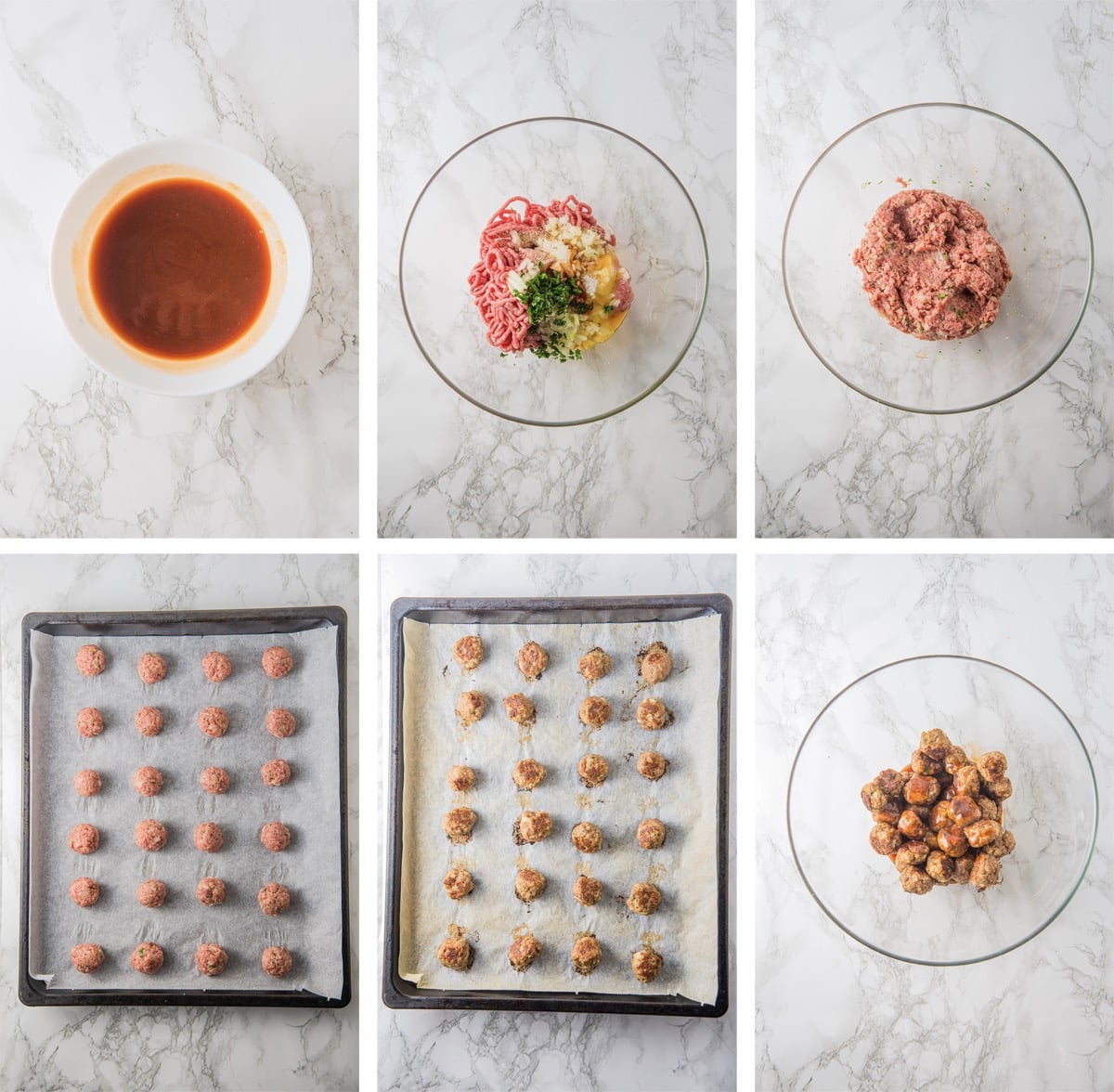 collage of images showing how to make BBQ meatballs