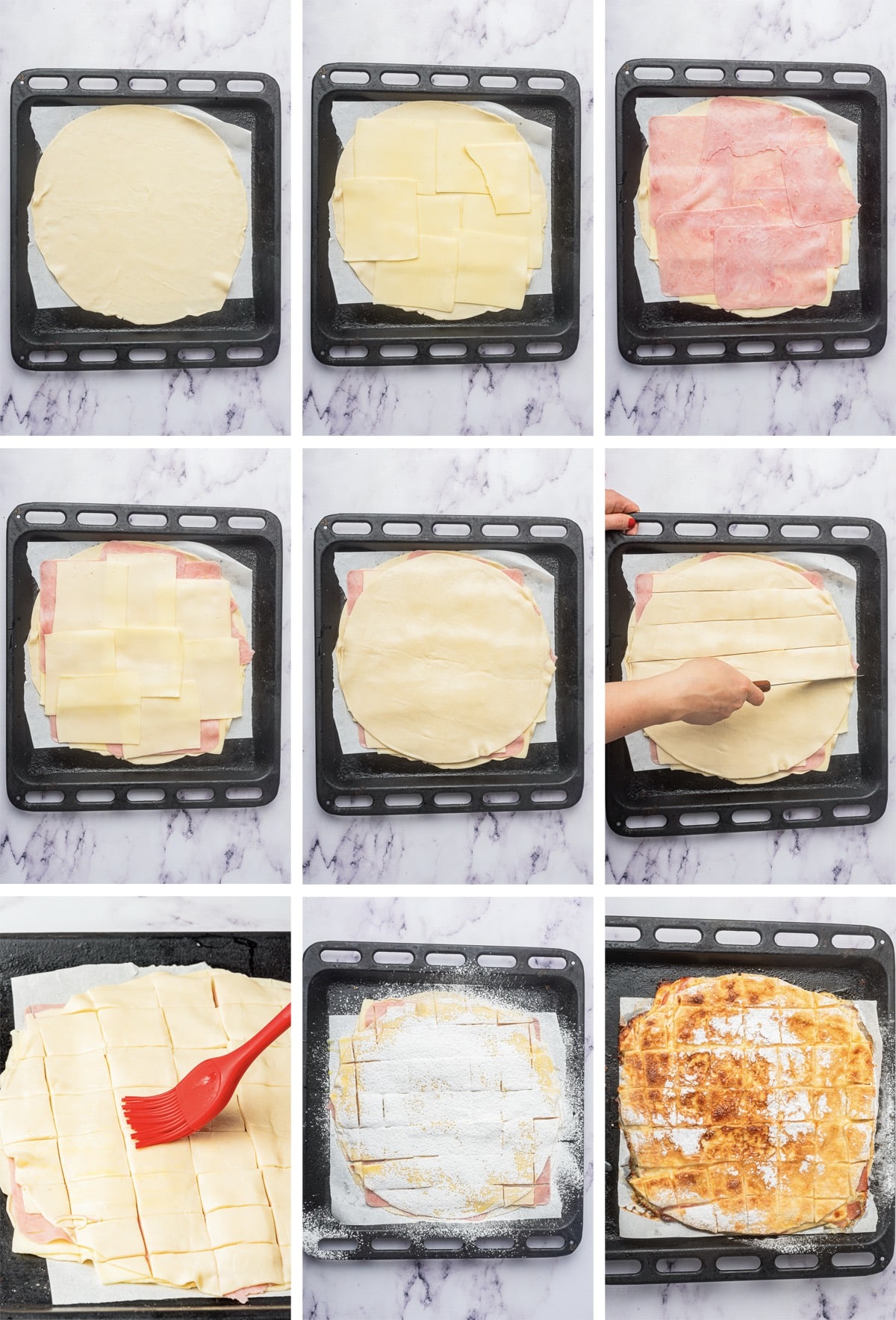 collage of images showing how to make Ham Squares