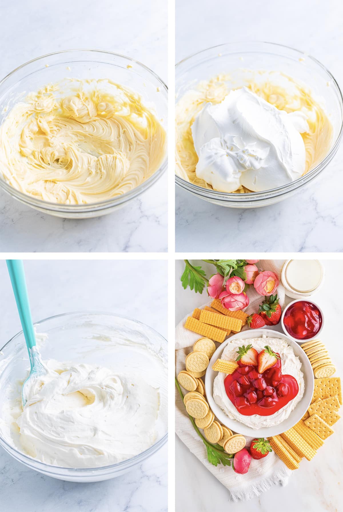 collage of images showing how to make Cheesecake Dip