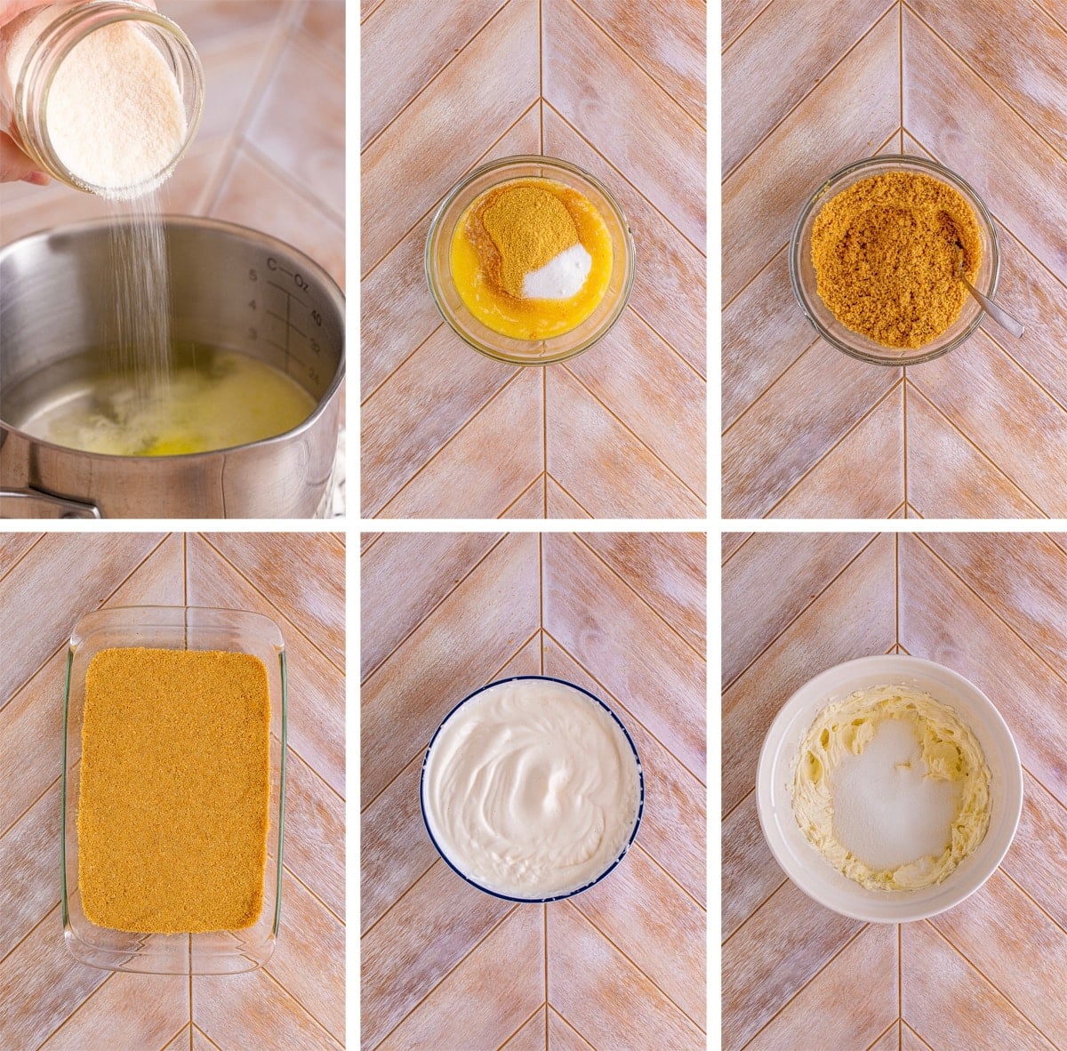 collage of images showing how to make the first steps of Woolworth Cake