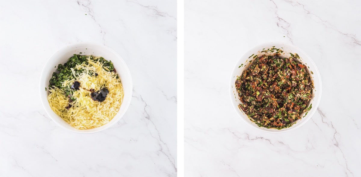 collage of images showing how to make Mediterranean Dip