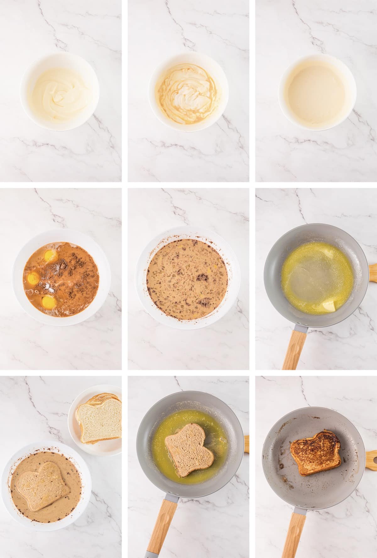 collage of images showing how to make Tiramisu French Toast