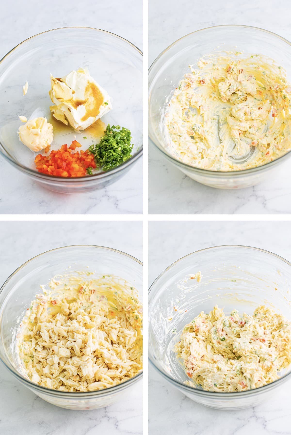 collage of images showing how to make Cold Crab Dip