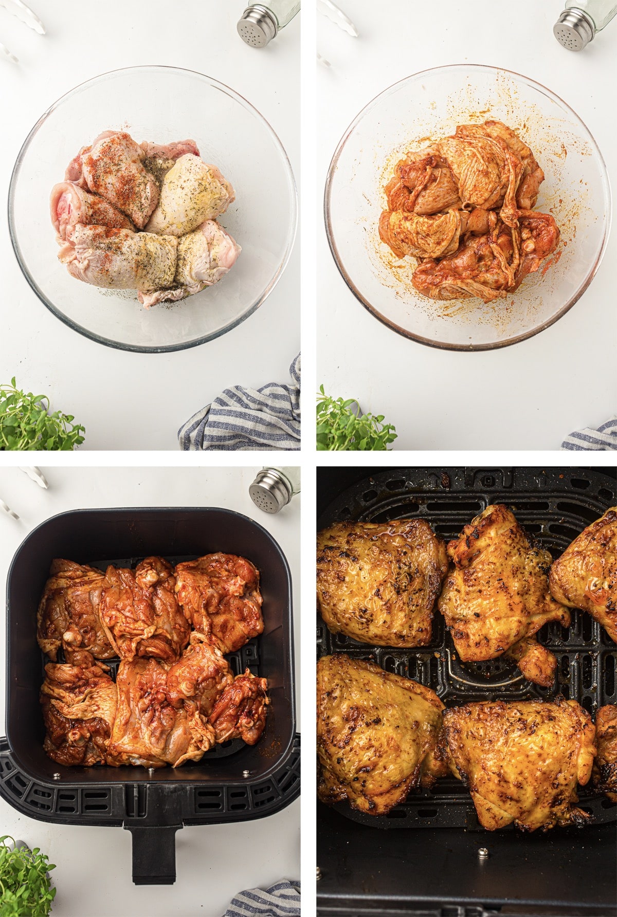 collage of images showing how to make Air Fried Chicken Thigh