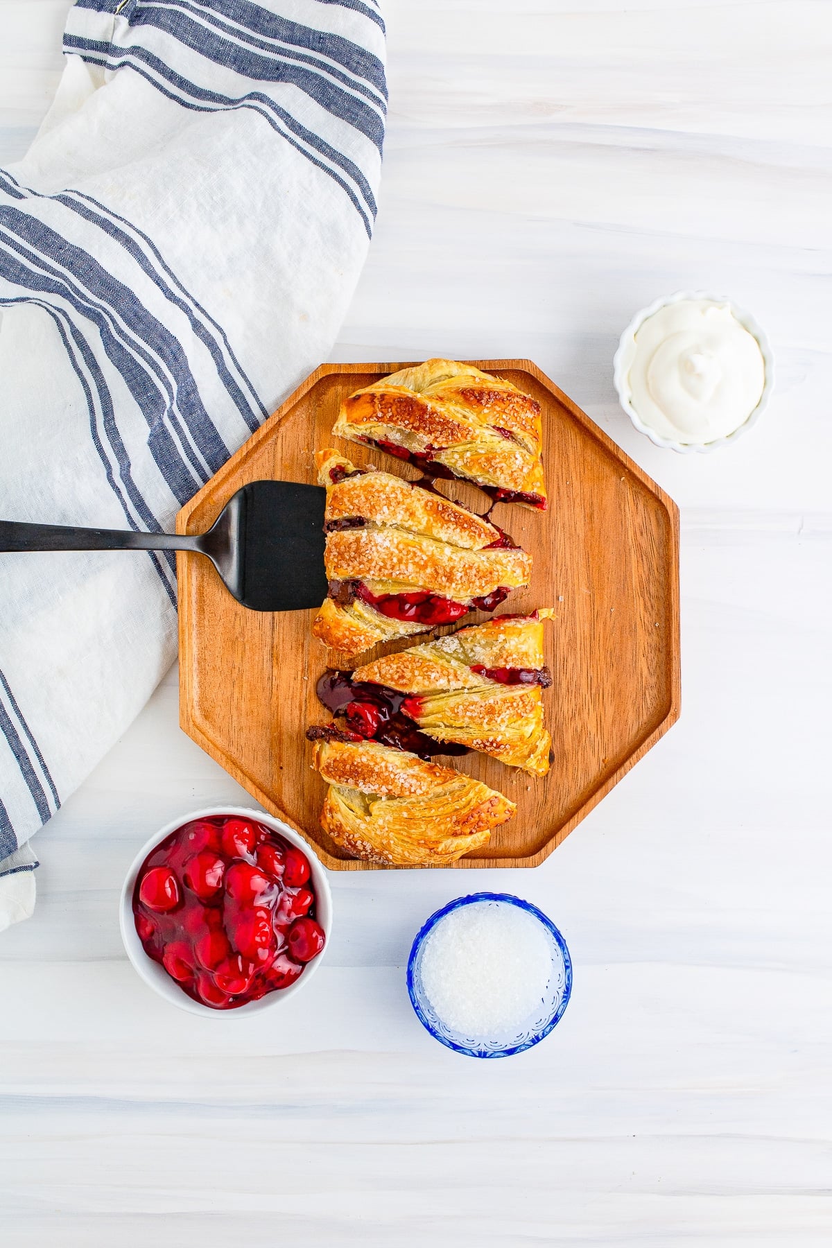 overhead image of Pastry Braid on wooden plate