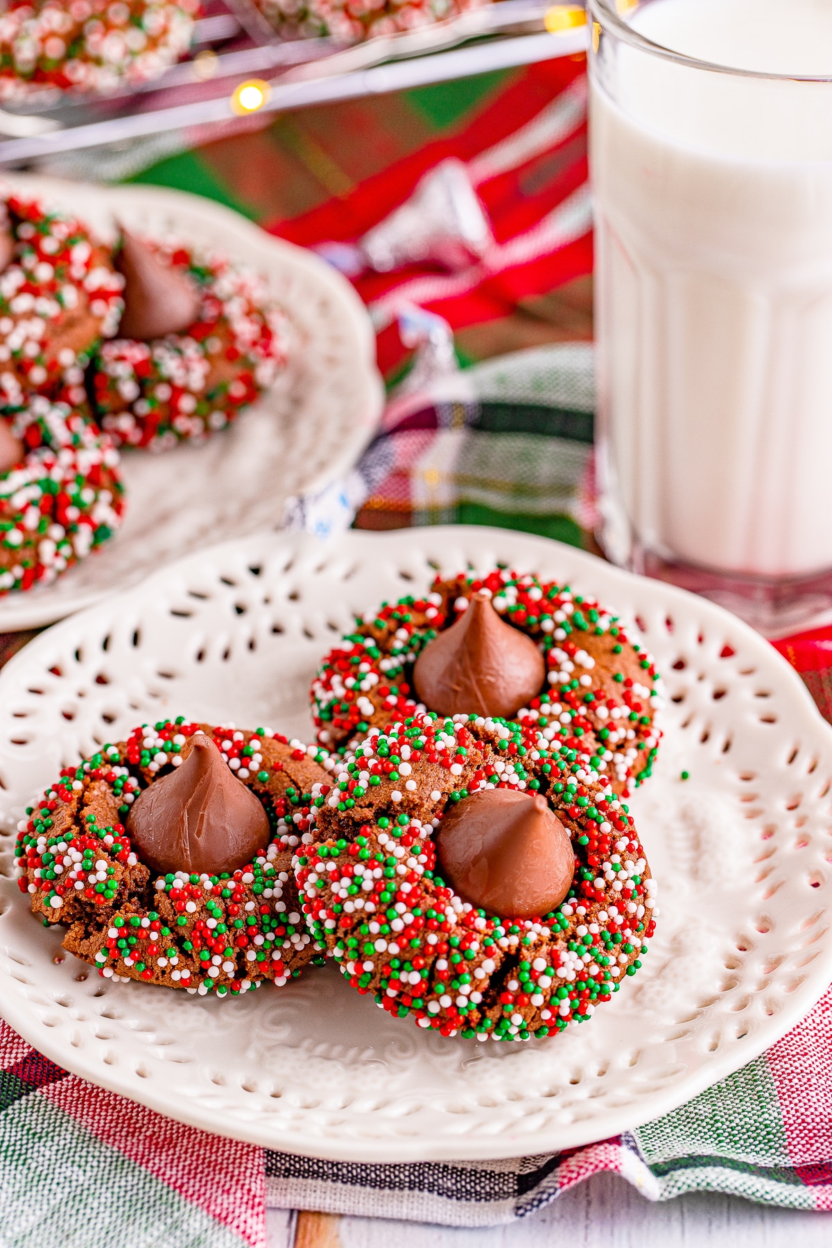 farther away image of Blossom Cookies on a white plate