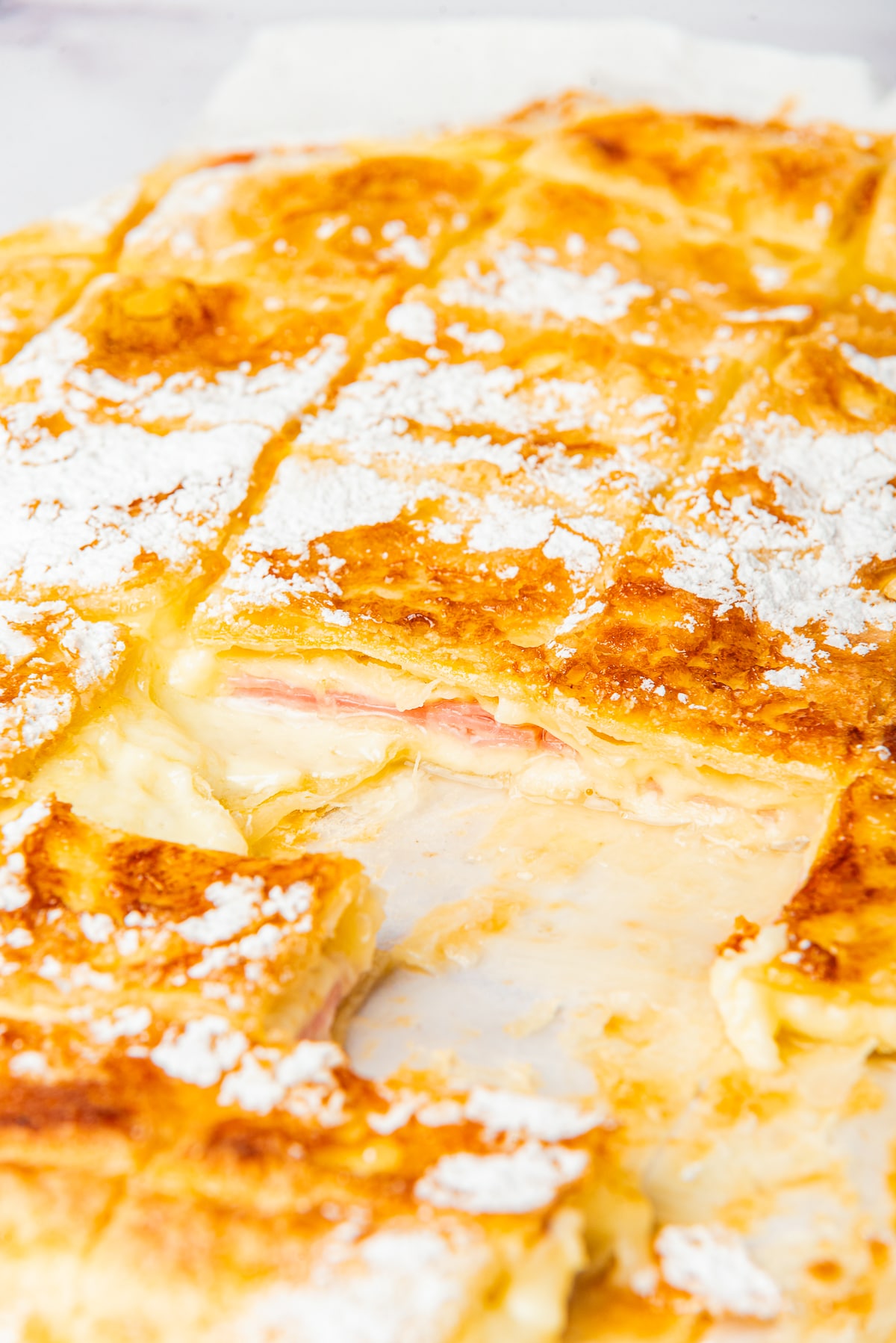 finished ham squares served on parchment paper