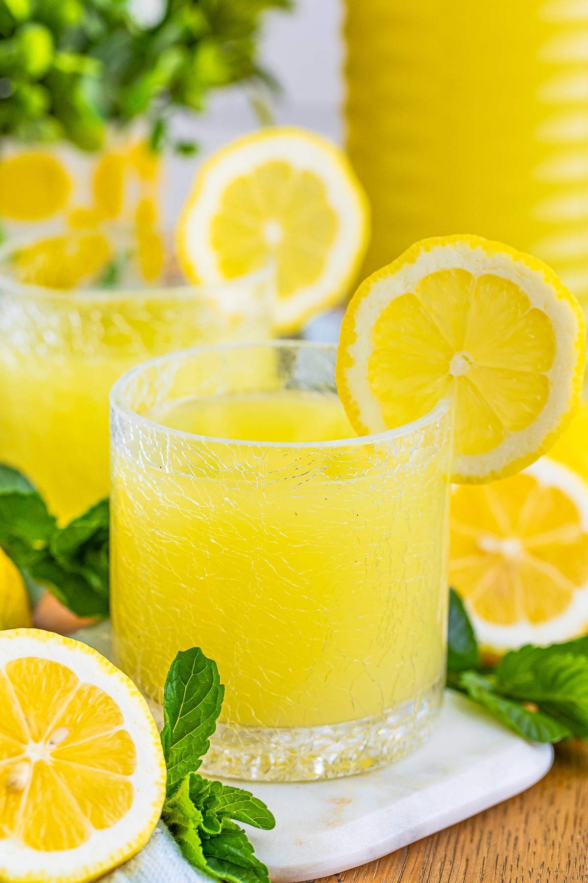 up close image of Homemade Limoncello in glasses