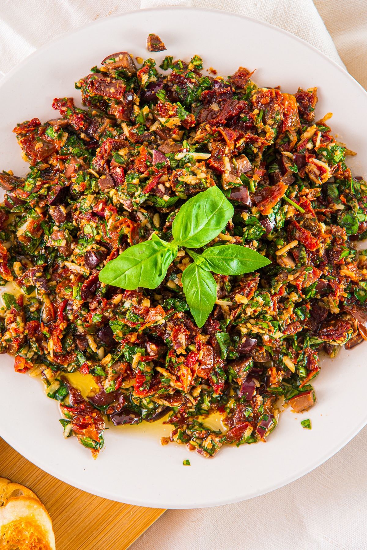 overhead up close image of Mediterranean Dip on serving plate