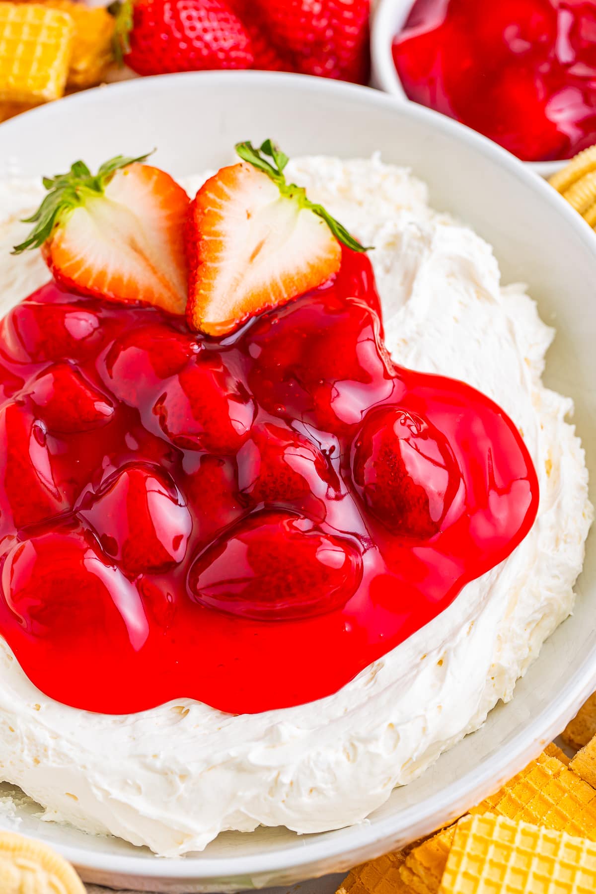 overhead image of Cheesecake Dip in a bowl