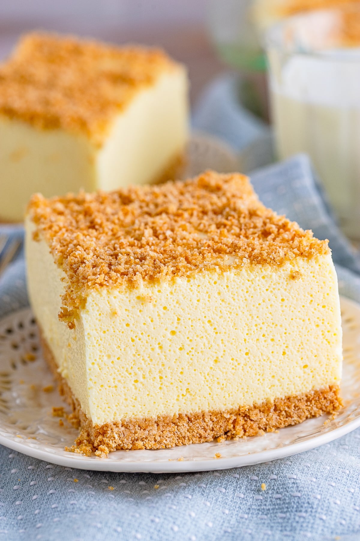 a slice of Woolworth Cake on a white plate