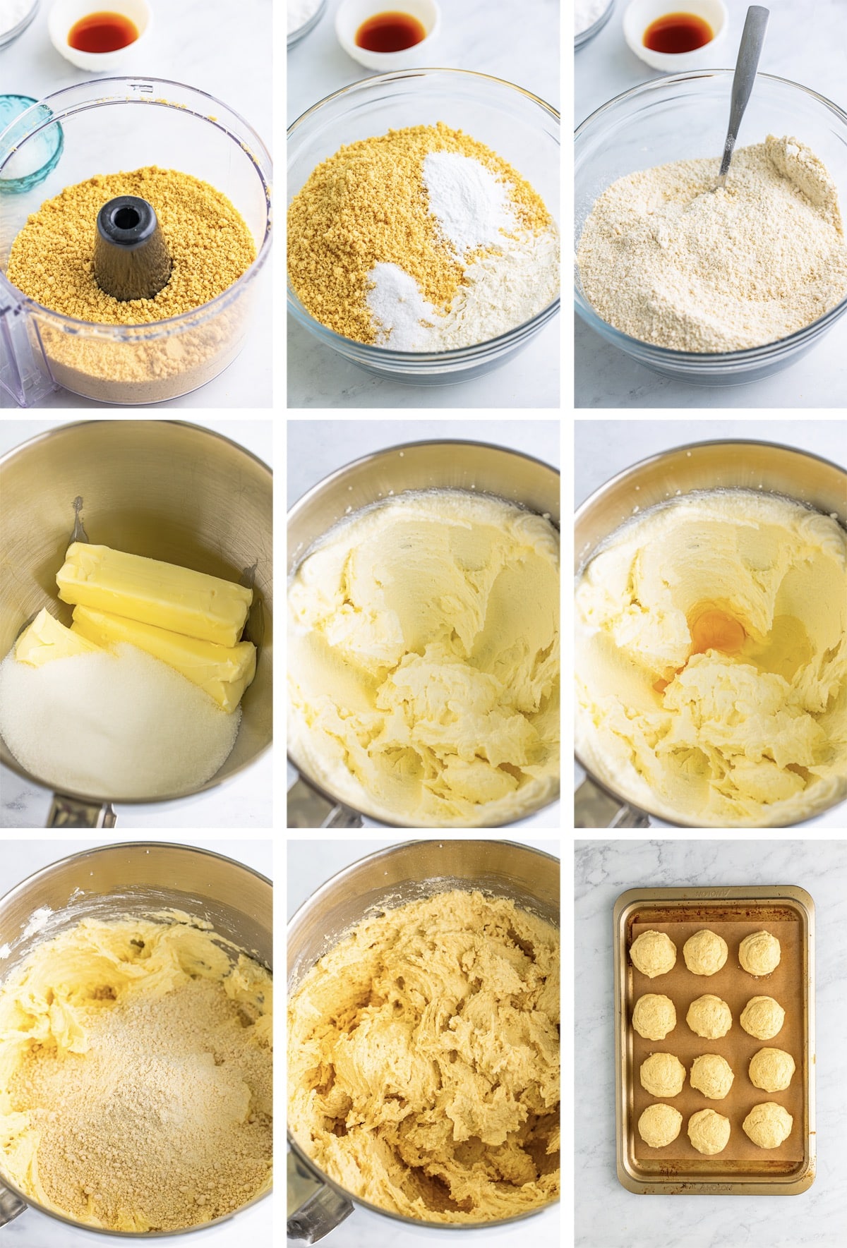 collage of images showing how to make the dough for Golden Oreo Cookies