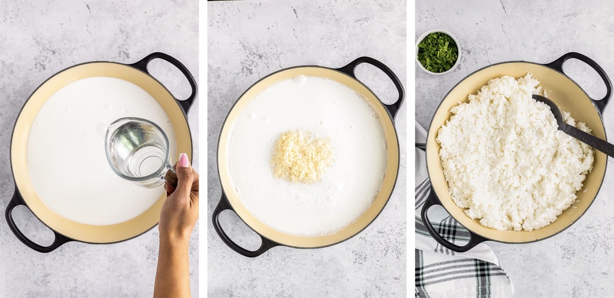 collage of images showing how to make Coconut Rice