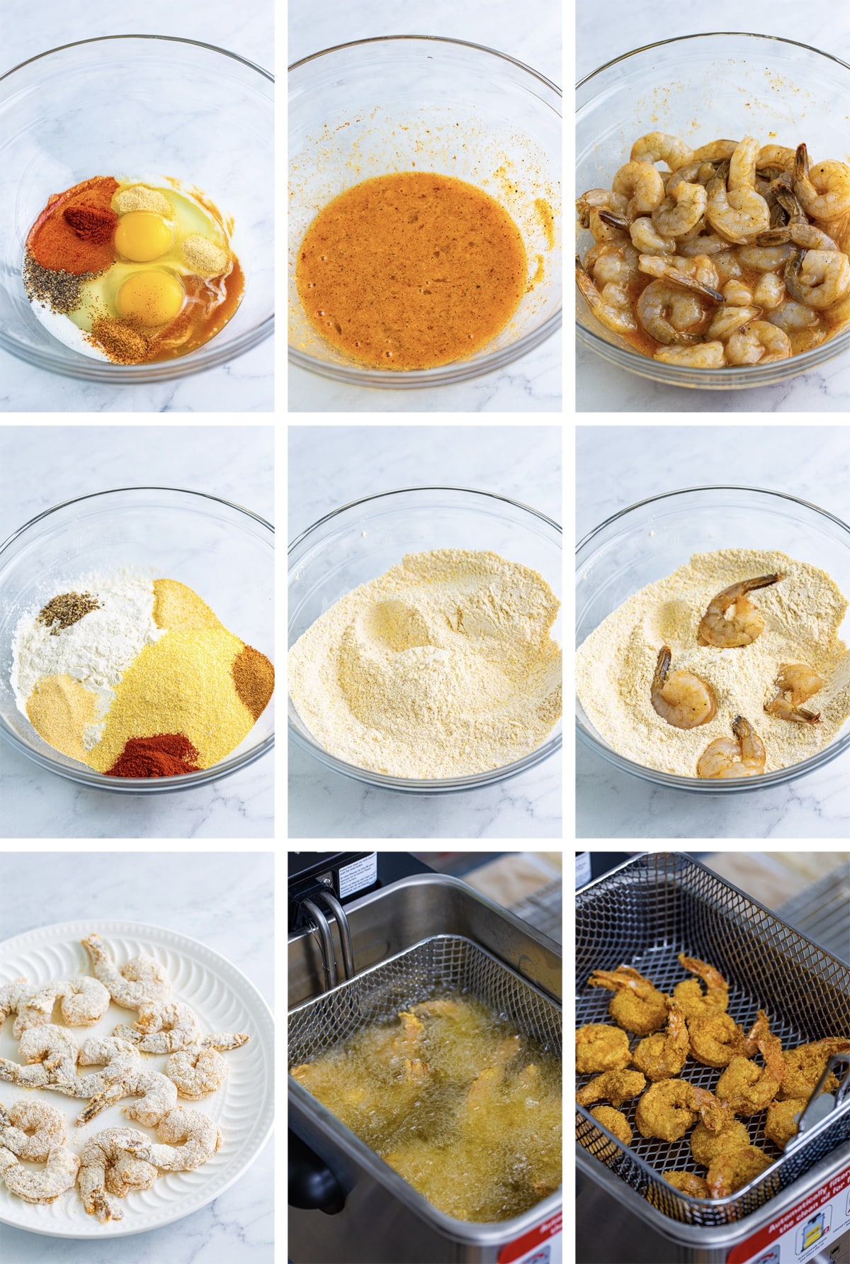 collage of images showing how to make Fried Shrimp
