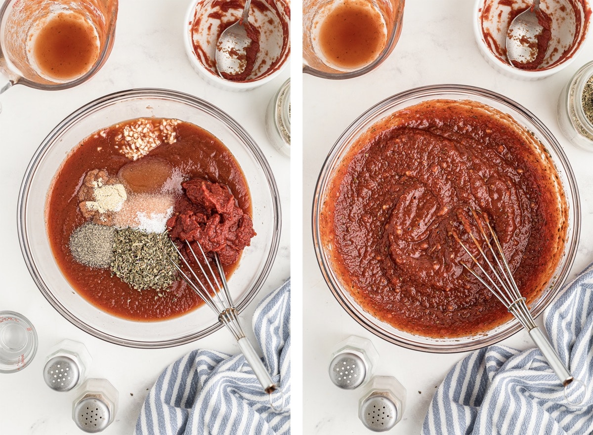 collage of images showing how to make Pizza Sauce