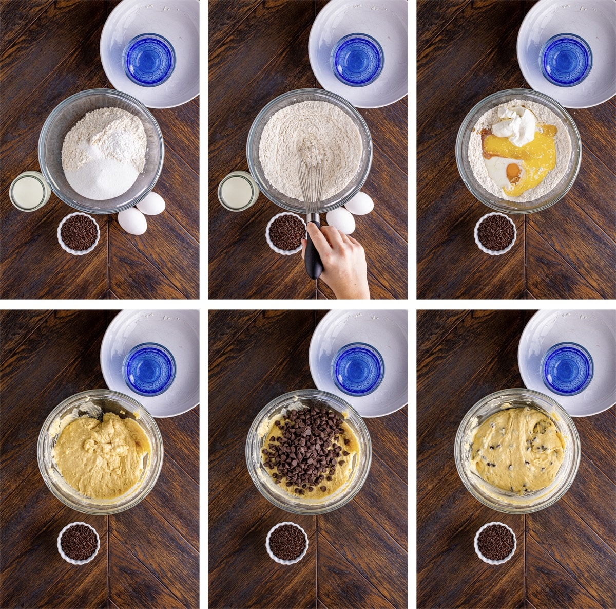 collage of images showing how to make the dough for Cake Donuts