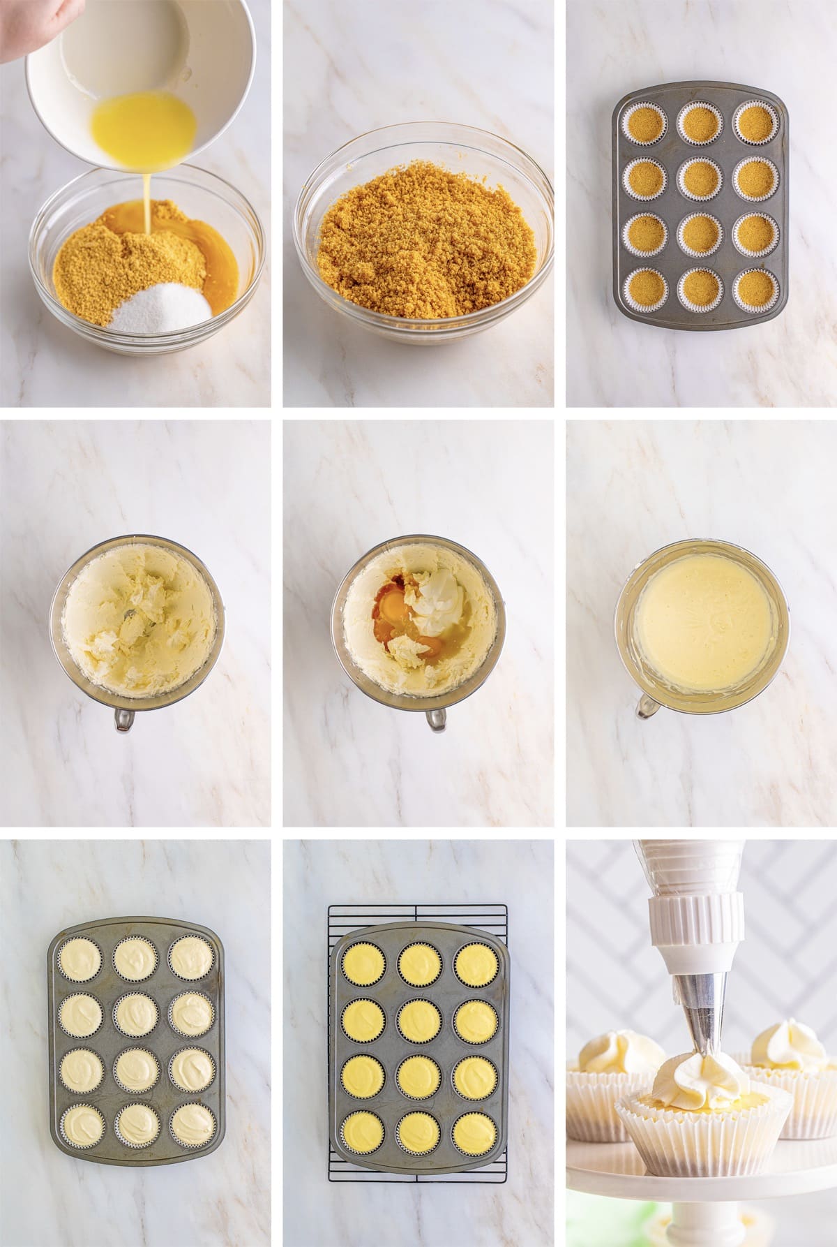 collage of images showing how to make Mini Cheesecakes