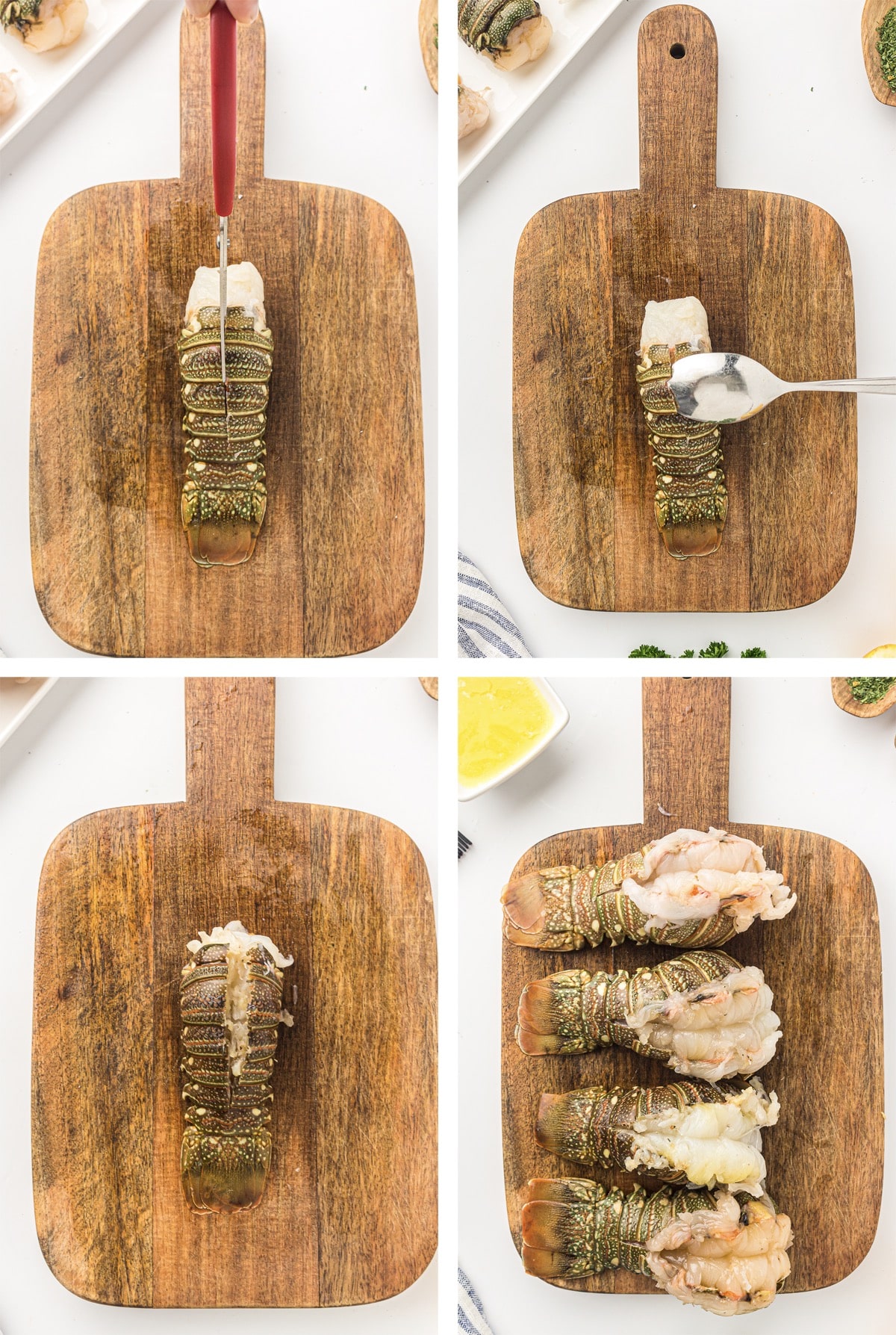 collage of images showing how to prepare Air Fryer Lobster Tails
