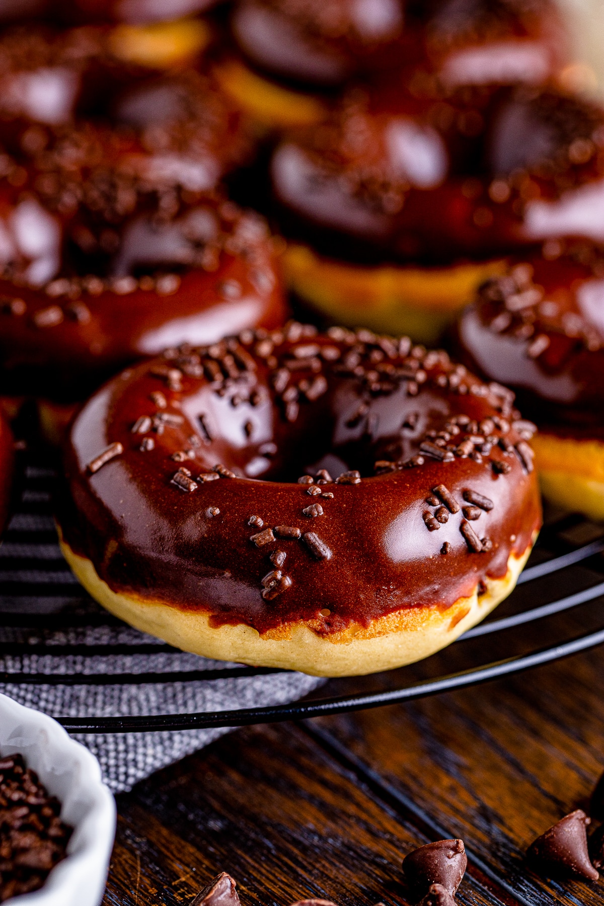 up close image of Cake Donuts on wire rack