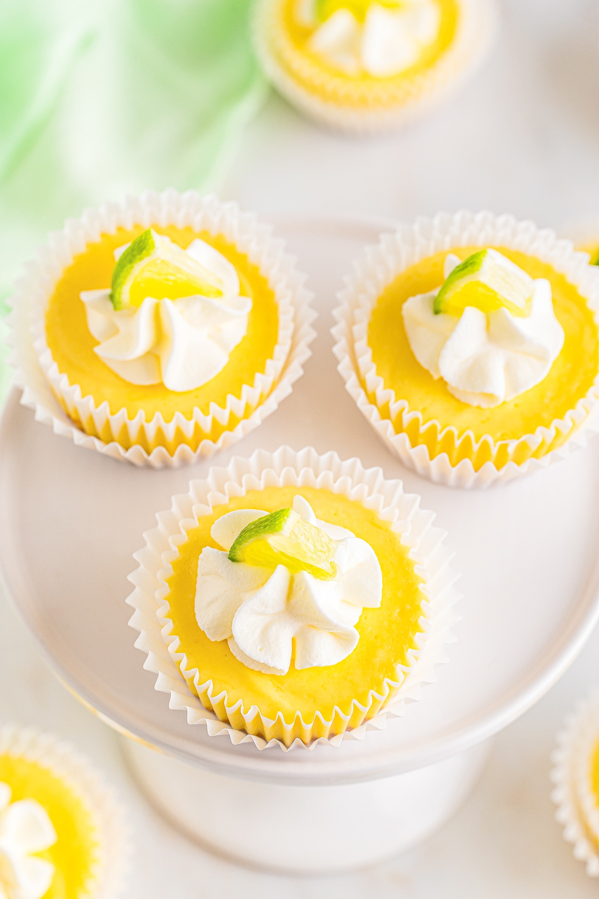 overhead image of Mini Cheesecakes on a cake stand