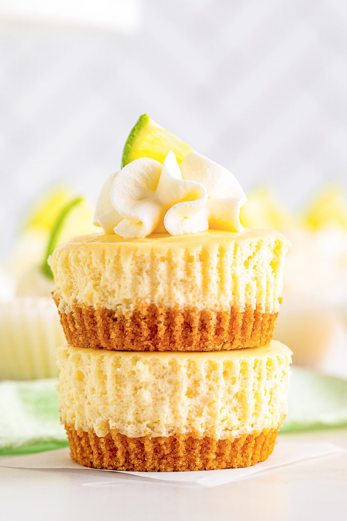 two Mini Cheesecakes stacked on top of each other