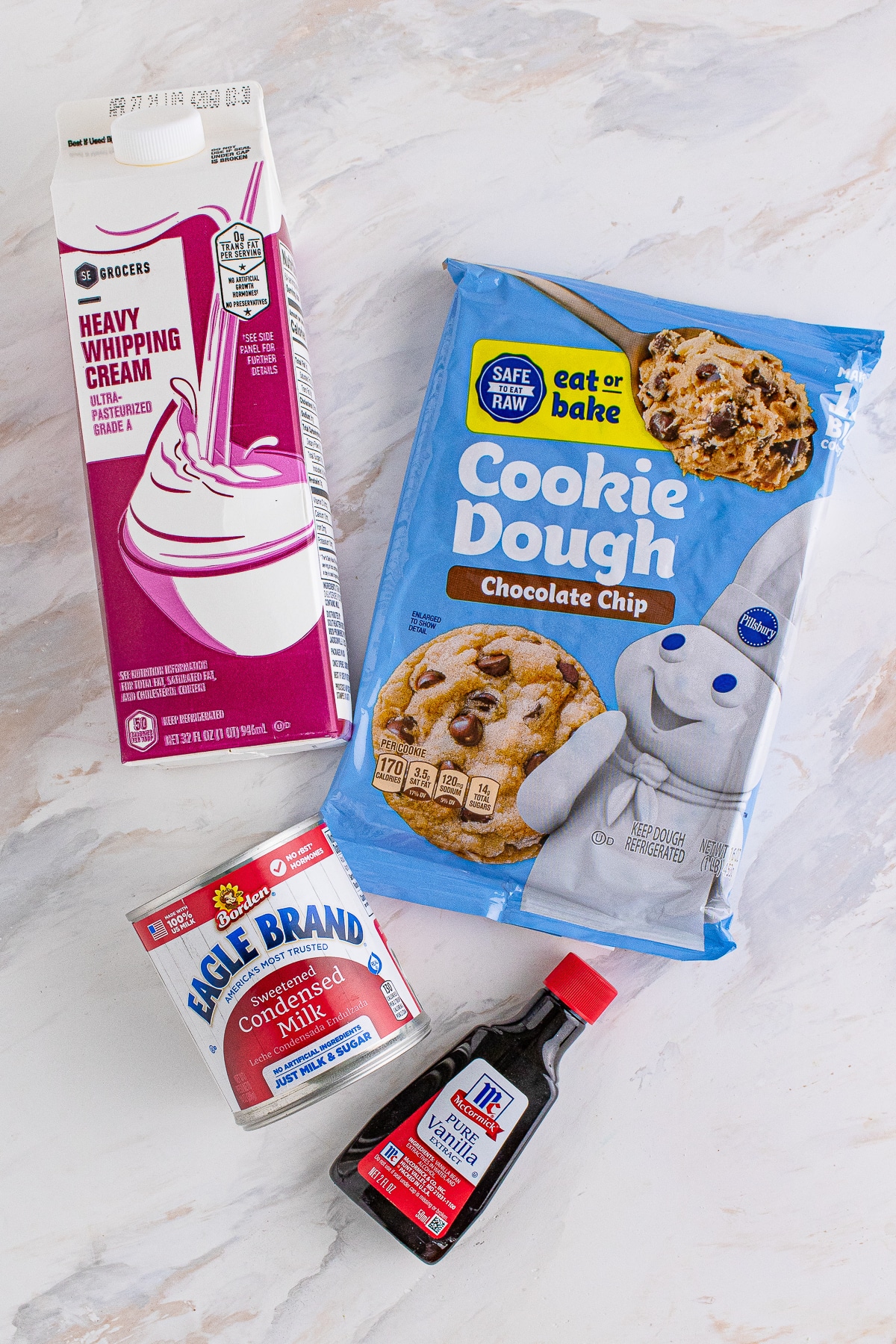 ingredients needed to make Chocolate Chip Cookie Dough Ice Cream