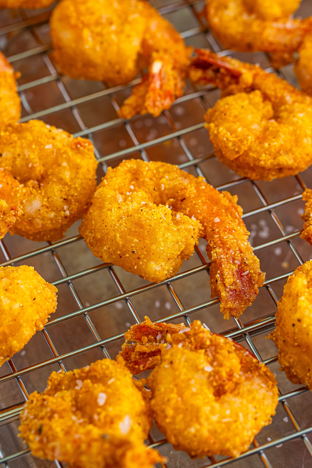 Fried Shrimp on a wire rack