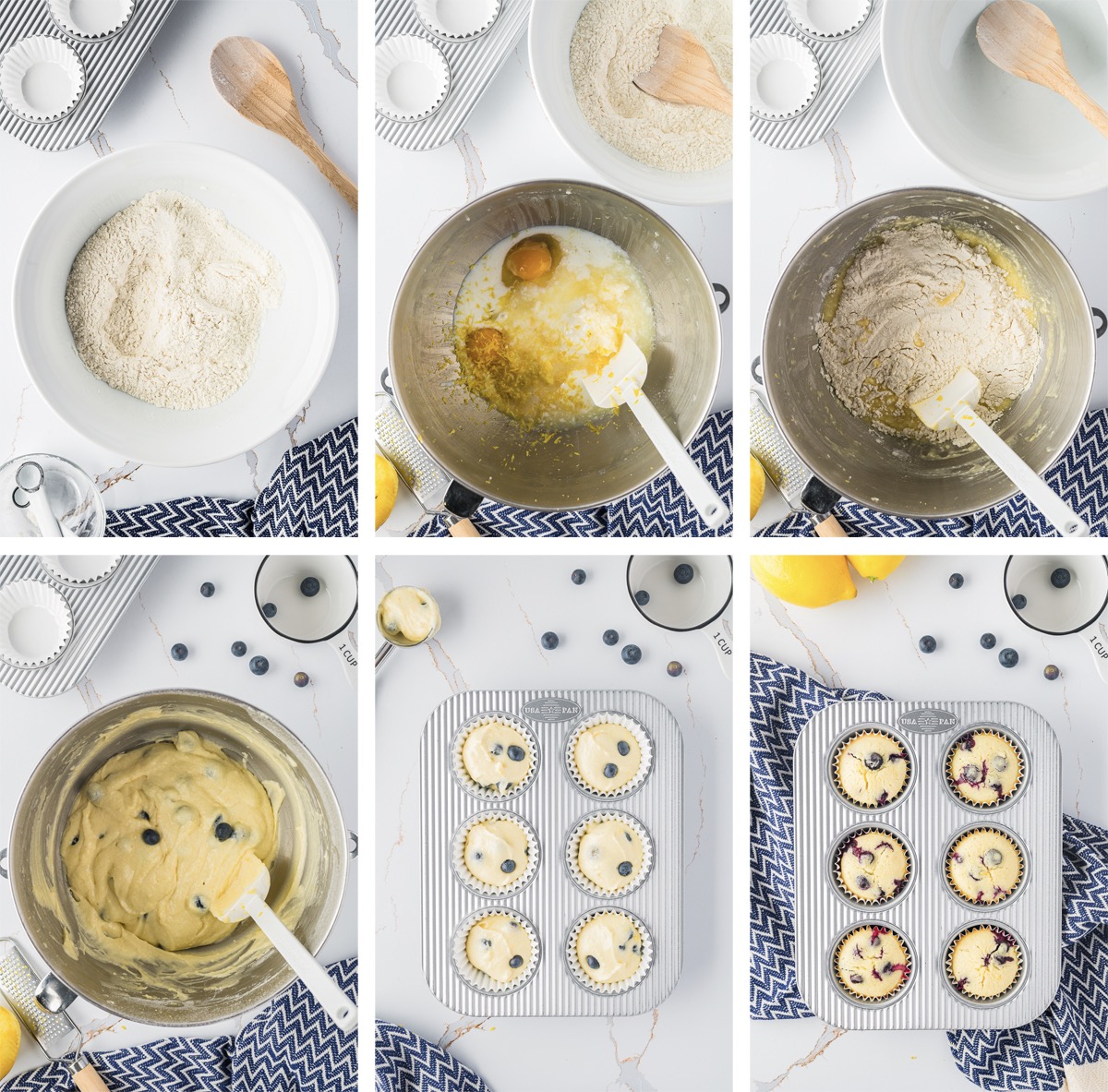 collage of images showing how to make Lemon Blueberry Cupcakes