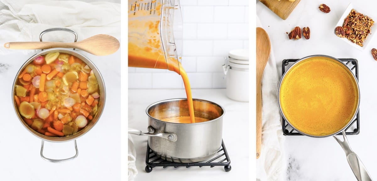 collage of images showing how to make carrot soup