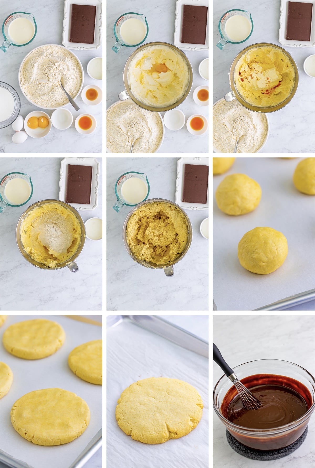 collage of images showing how to make the dough for Chocolate Cupcake Cookies