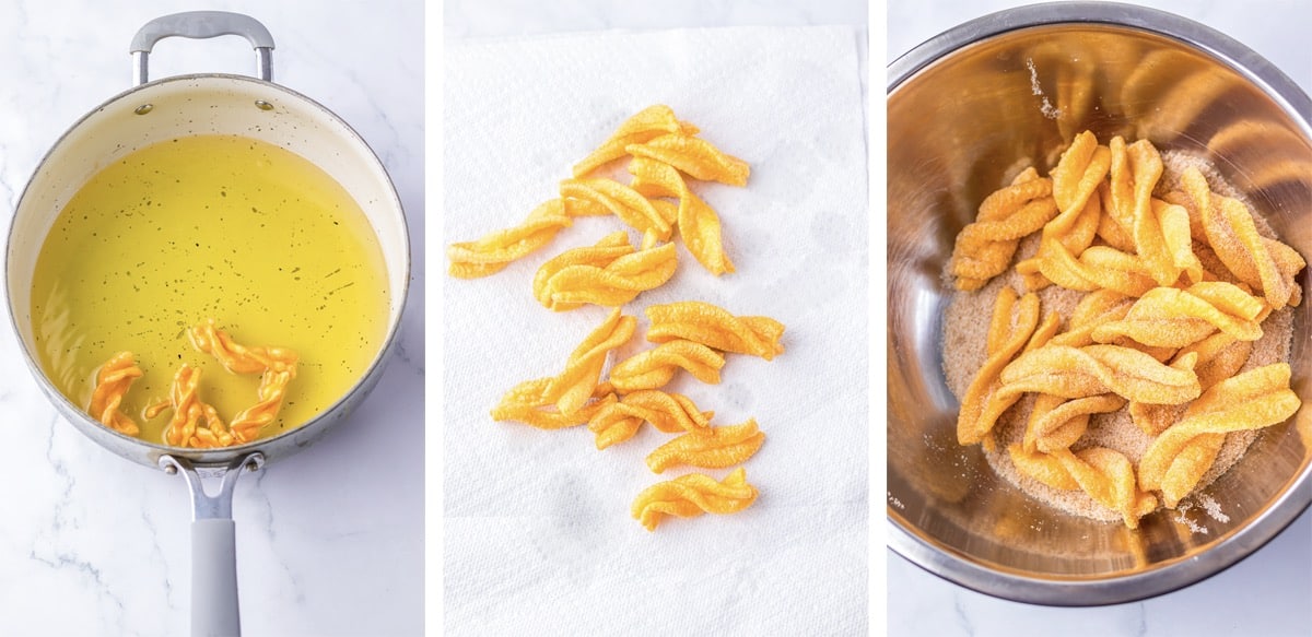 collage of images showing how to make Cinnamon Twists