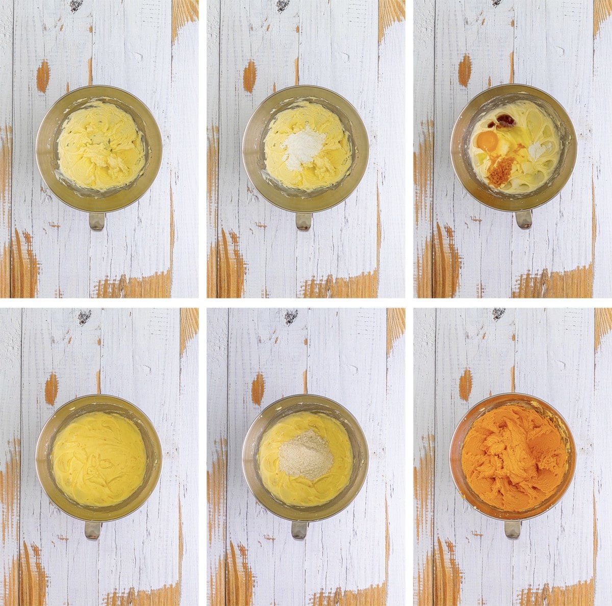 collage of images showing how to make the dough for Orange Creamsicle Cookies