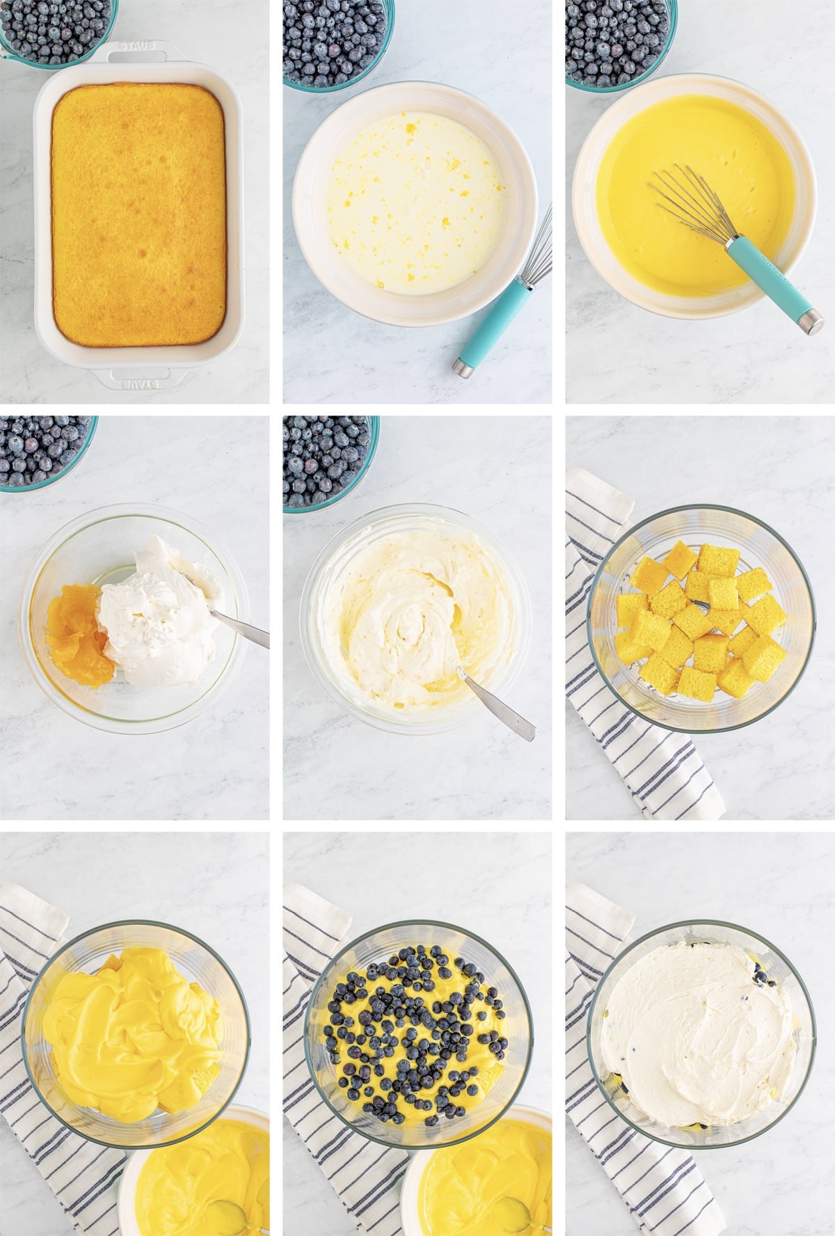 collage of images showing how to make Blueberry Trifle