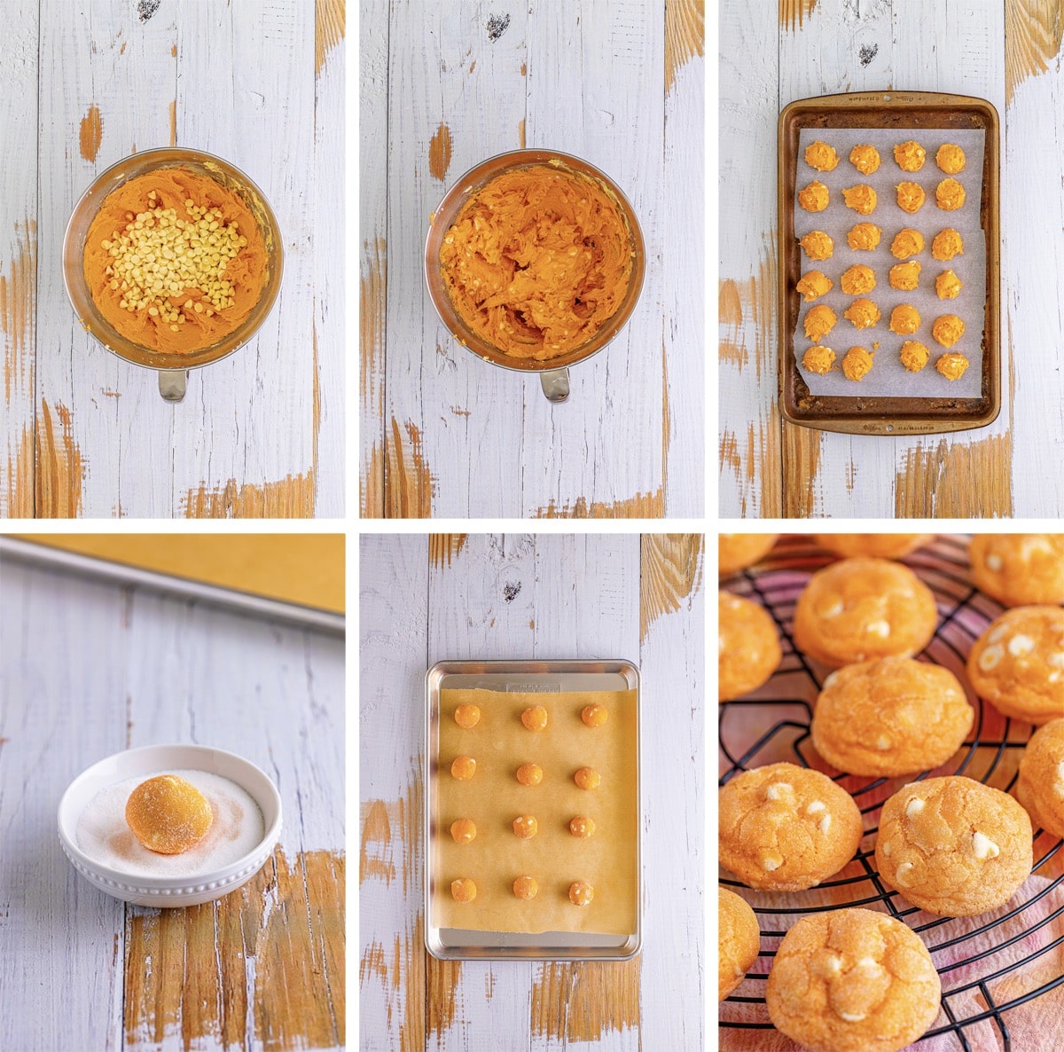 collage of images showing the last steps for Orange Creamsicle Cookies