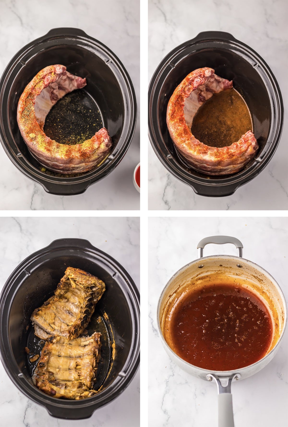 collage of images showing how to make Slow Cooker Barbecue Ribs with Coke