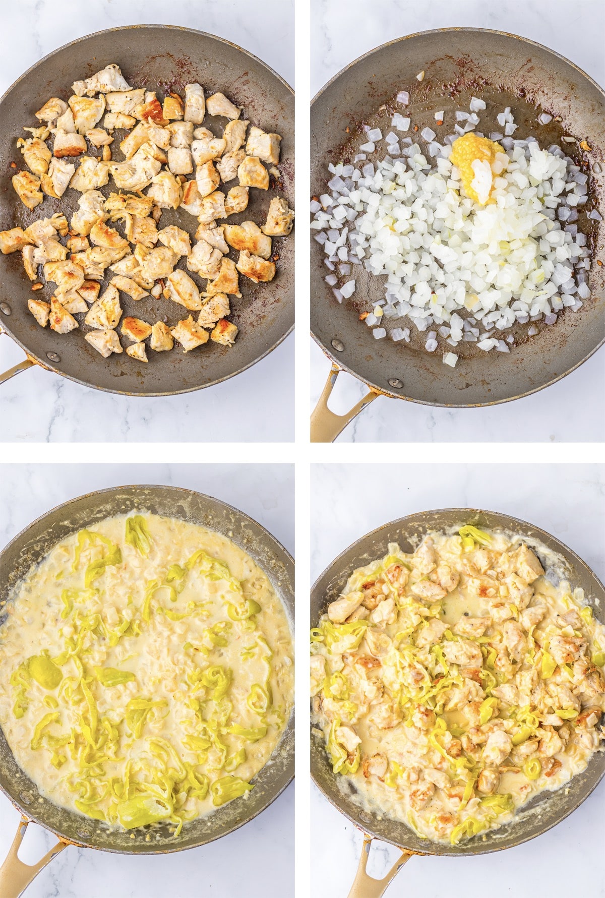 collage of images showing how to make Pepperoncini Chicken