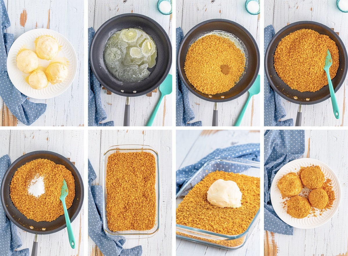 collage of images showing how to make fried ice cream