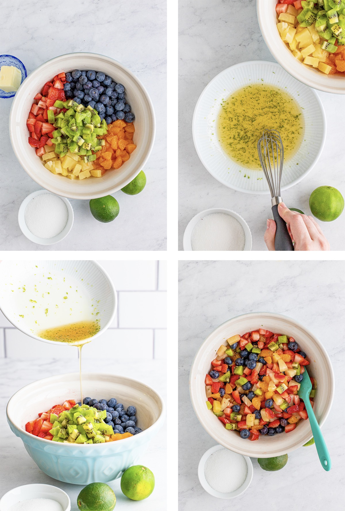 collage of images showing how to make fruit salsa