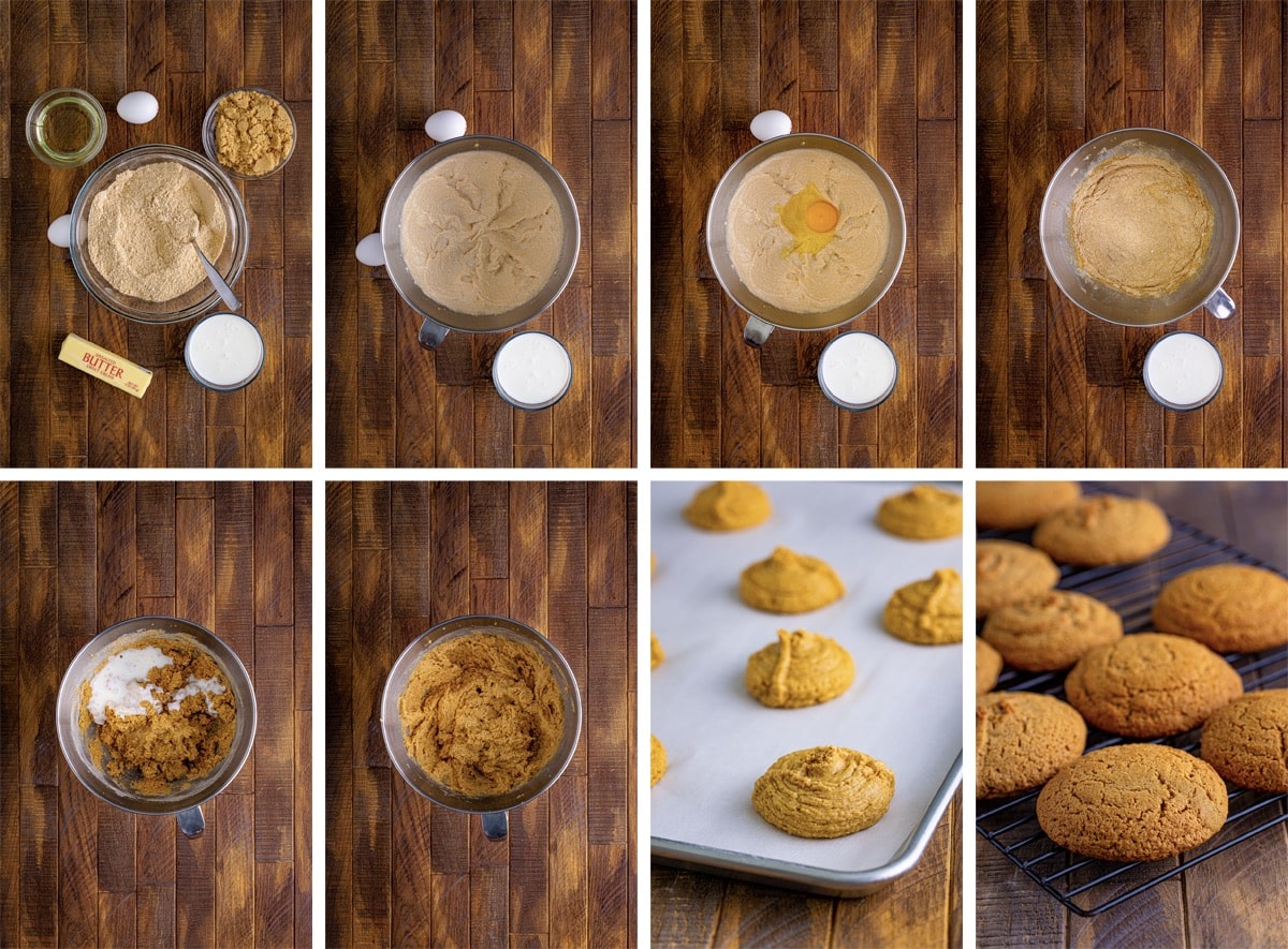 collage of images showing how to make the cookies for Whoopie Pies