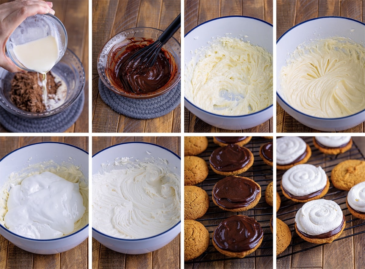 collage of images showing how to make the last steps for Whoopie Pies