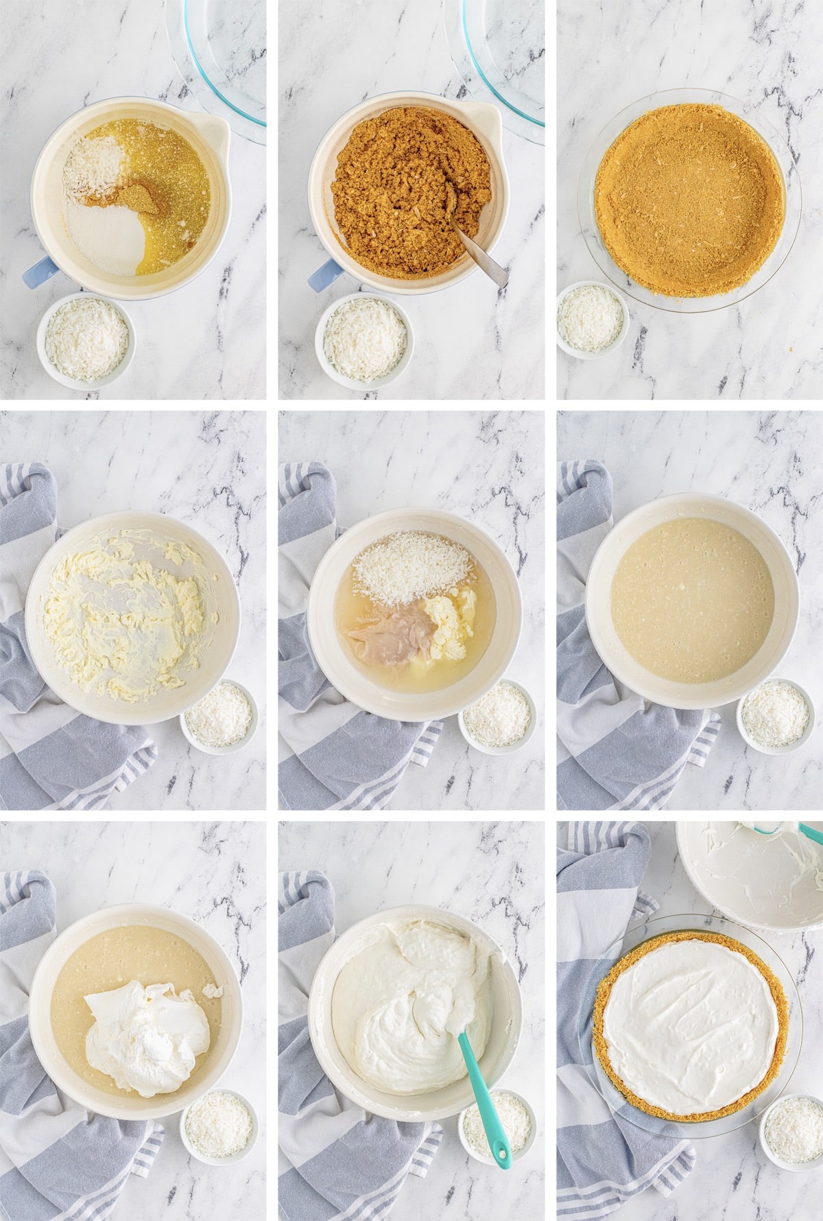 collage of images showing how to make coconut cream pie