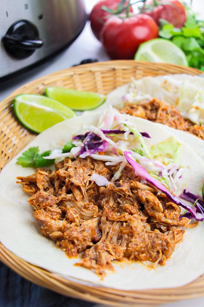 Chipotle Crockpot Pulled Chicken Tacos